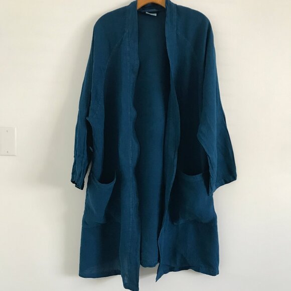 Brooklinen Blue Linen Adult Robe One Size - Picture 1 of 10